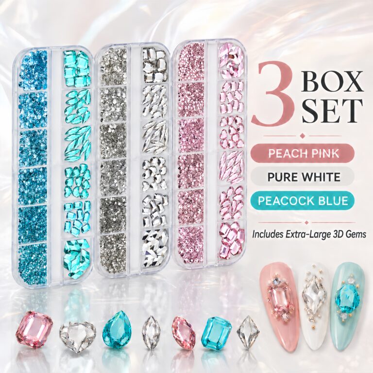 3D Nail Charms and Flatback Rhinestone Gems, 3 Boxes