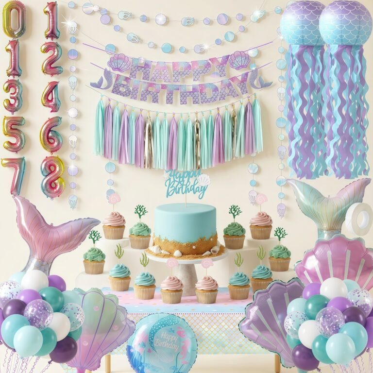 Mermaid Birthday Decorations, 65 Pcs Ocean Party Kit